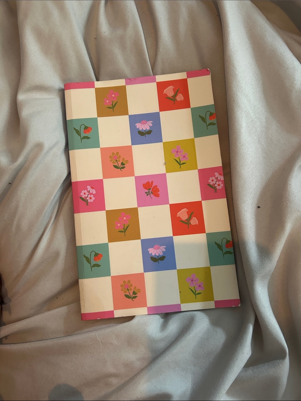 Floral Checkerboard Hardcover Notebook - Multicolor